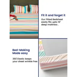 URBAN SPACE Pink & Blue Striped 200 TC Single Bedsheet with 1 Pillow Covers image 2