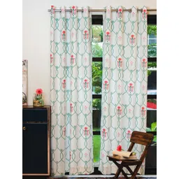 URBAN SPACE Pink & Green 2 Pieces Floral Cotton Door Curtains-picture-17