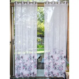 URBAN SPACE Pink & Grey Set of 2 Floral Sheer Door Curtain-picture-25