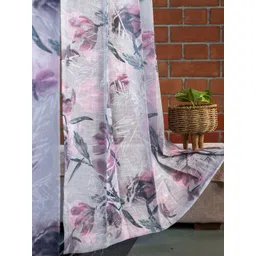 URBAN SPACE Pink & Grey Set of 2 Floral Sheer Long Door Curtain image 3