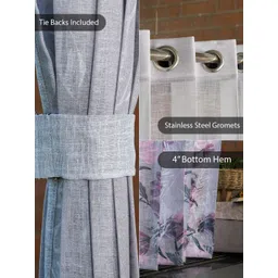 URBAN SPACE Pink & Grey Set of 2 Floral Sheer Long Door Curtain image 2