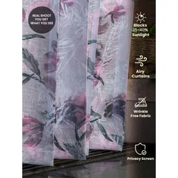 URBAN SPACE Pink & Grey Set of 2 Floral Sheer Long Door Curtain image 4