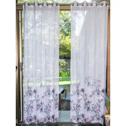 URBAN SPACE Pink & Grey Set of 2 Floral Sheer Window Curtain-picture-11