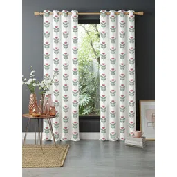 URBAN SPACE Pink & White 2 Pieces Cotton Floral Printed Long Door Curtain-picture-15