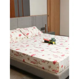 Urban Space Pomegranate Pink Cotton 200 TC King Bedsheet with 2 Pillow Covers-picture-20