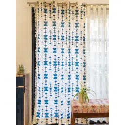 Urban Space Printed White & Blue Cotton 7 ft Boho Door Curtain-picture-39
