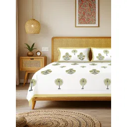 Urban Space Rajasthani Ethnic 100% Cotton Double Bedsheet with 2 Pillow Covers, Mustard-picture-33
