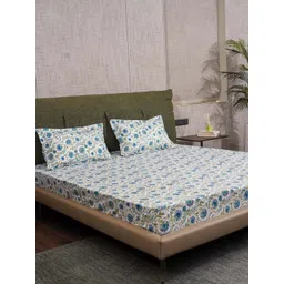 URBAN SPACE Serene Blue & White Printed Cotton 200 TC Single Bedsheet with Pillow Cover-picture-15