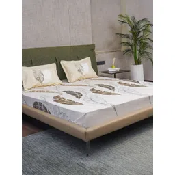 URBAN SPACE Serene Brown & White Printed 220 TC Cotton Single Bedsheet & Pillow Cover-picture-40