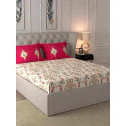 Urban Space Serene Cream & Pink Cotton 180 TC Bed Sheet Set-picture-22