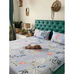 URBAN SPACE Serene Grey & Green Printed 200 TC Pure Cotton King Bedsheet & 2 Pillow Covers-image-13