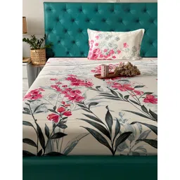 URBAN SPACE Serene Pink & Green Floral Cotton 200 TC Single Bedsheet with 1 Pillow Cover-picture-20