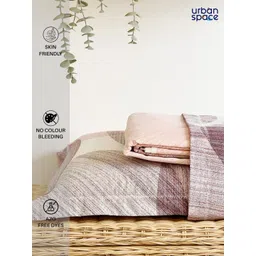 URBAN SPACE Serene Pink & Purple Geometric Cotton 200 TC Single Bedsheet & 1 Pillow Cover image 2