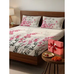 URBAN SPACE Serene Pink & White Floral Pure Cotton 200 TC Queen Bedsheet Set-2.23mx2.54m-picture-19