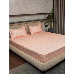 URBAN SPACE Serene Pink & White Printed Cotton 200 TC Single Bedsheet with Pillow Cover-picture-21