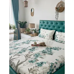 URBAN SPACE Serene White & Blue Printed 200 TC Pure Cotton Queen Bedsheet & Pillow Covers-picture-34
