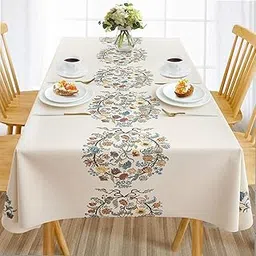 Urban Space Sicilia Table Linen Collection - Premium Water & Stain Resistant Dining Table Cover for 6 Seater, Anti Skid Table Cloth for Center Table, 1 Piece (White Paisley, 52"x 92")-picture-35