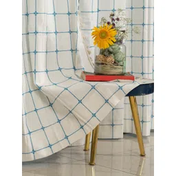 URBAN SPACE Turquoise Blue & Off White Embroidered Long Door Curtain-picture-21