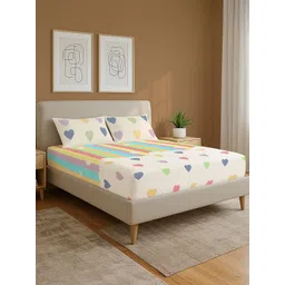 URBAN SPACE White & Green Graphic 144 TC King Bedsheet with 2 Pillow Covers-picture-34