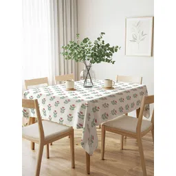 URBAN SPACE White & Pink Floral Anti-Slip Cotton 6-Seater Table Cover-picture-27