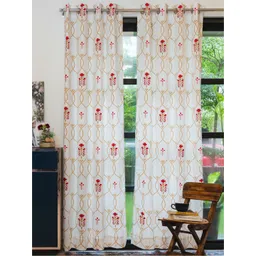 URBAN SPACE White & Red 2 Pieces Floral Cotton Long Door Curtains-picture-41