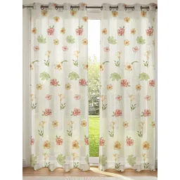 URBAN SPACE White & Red 2 Pieces Floral Printed Sheer Window Curtains-picture-23