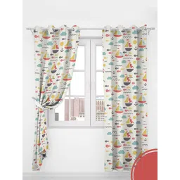 URBAN SPACE White & Yellow Set of 2 Quirky Black Out Long Door Curtain-picture-54