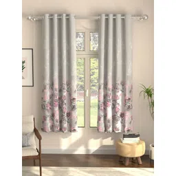 URBAN SPACE Winter Crocus Pink & Grey Set of 2 Floral Black Out Window Curtain-picture-13