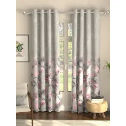 Urban Space Winter Crocus Polyester Blackout Grey & Pink Floral 8 ft Long Door Curtains - Set of 2-picture-15