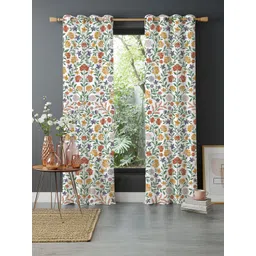 URBAN SPACE Yellow & White 2 Pieces Cotton Floral Printed Window Curtain-picture-26