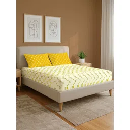 URBAN SPACE Yellow Geometric Printed 144 TC Pure Cotton Queen Bedsheet Set 2.2 m x 2.54 m-picture-30