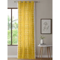 URBAN SPACE Zahara Mustard & White Geometric Printed Cotton Window Curtain-image-33