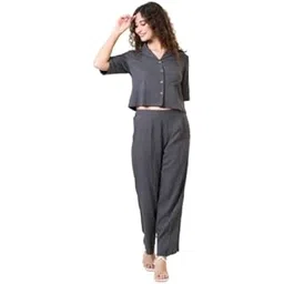 urban sundari Half Sleeve Shirt with Flared Trouses Co-Ord Sets-picture-12