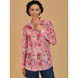 Urban Sundari Pink Cotton Casual Fit Floral Print Shirt-picture-19