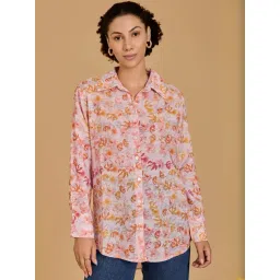 Urban Sundari Pink Cotton Casual Fit Floral Print Shirt-picture-16