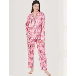 Urban Sundari Pink Satin Casual Fit Printed Pyjama Set-picture-27