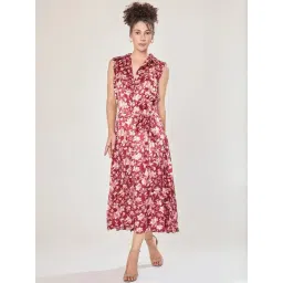 Urban Sundari Red Satin Casual Fit Floral Print Dress-picture-19