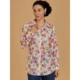 Urban Sundari White Cotton Casual Fit Floral Print Shirt-picture-26