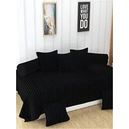 UrbanArts 8 Pcs Black Striped Cotton Diwan Set-picture-10