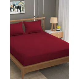 UrbanArts Maroon Striped 200 TC King Bedsheet With 2 Pillow Cover-picture-21