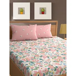 UrbanArts Pink & White Floral Printed 400 TC King Bedsheet with 2 Pillow Covers-picture-30