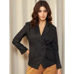 KASSUALLY Black Overlapped Single-Breasted Notched Lapel Blazer-image-33