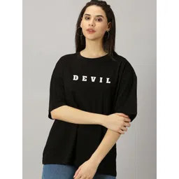 URBANICE Women Typography Printed Round Neck Drop-Shoulder Sleeves Oversized T-shirt-picture-15