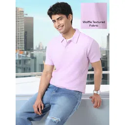Urbano Fashion Men Cotton Textured Regular Fit Half Sleeve Polo T-Shirt-picture-33