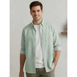 Urbano Fashion Men Sheer Striped Casual Shirt-picture-37