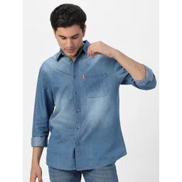 Urbano Fashion Men Spread Collar Solid Denim Casual Shirt image 1