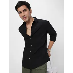 Urbano Fashion Men Spread Collar Textured Cotton Casual Shirt-picture-35