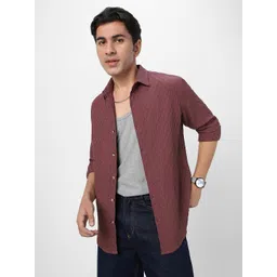 Urbano Fashion Men Spread Collar Textured Cotton Casual Shirt-picture-33