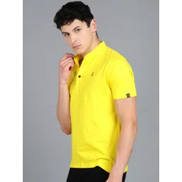 Urbano Fashion Men Yellow Solid Mandarin Collar Pure Cotton T-shirt-picture-40