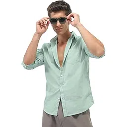 urbano fashion Men's Cotton Full Sleeve Regular Fit Casual Solid Slub Shirt with Spread Collar-picture-12